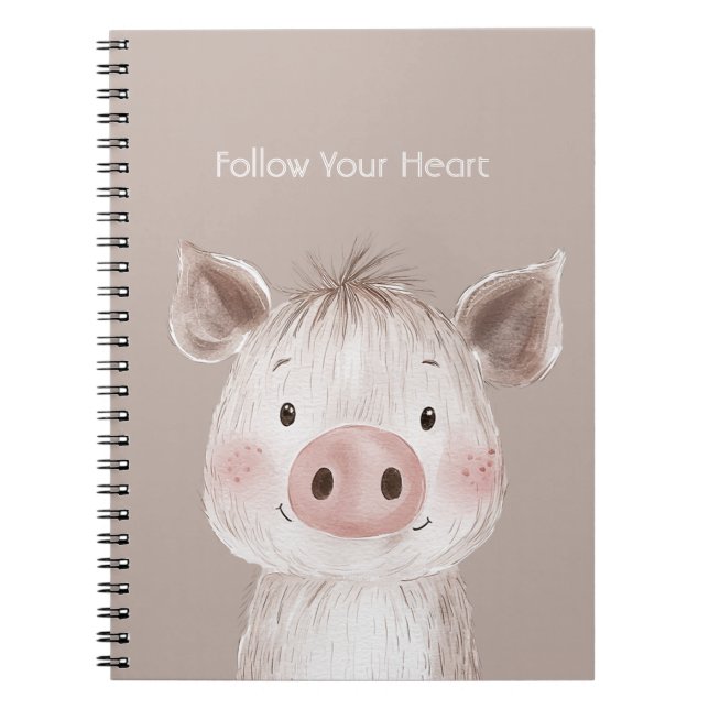 Woodland Happy Pink Pig Notebook (Front)