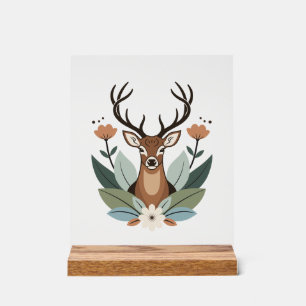 Woodland Harmony – Boho Deer Botanical Illustratio Acrylic Sign
