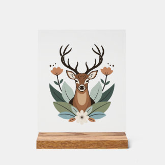 Woodland Harmony – Boho Deer Botanical Illustratio Acrylic Sign