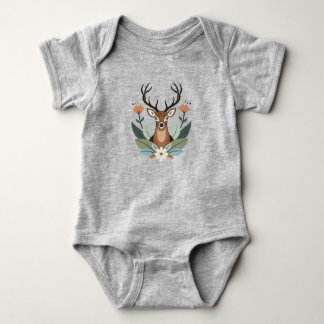 Woodland Harmony – Boho Deer Botanical Illustratio Baby Bodysuit