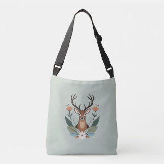 Woodland Harmony – Boho Deer Botanical Illustratio Crossbody Bag