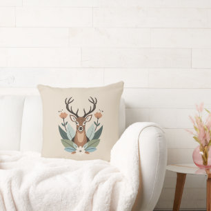 Woodland Harmony – Boho Deer Botanical Illustratio Cushion