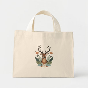 Woodland Harmony – Boho Deer Botanical Illustratio Mini Tote Bag