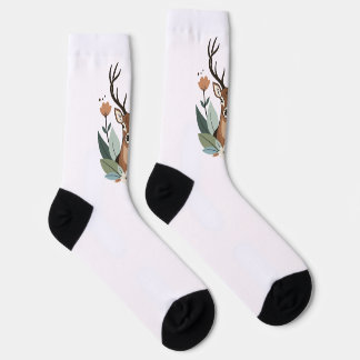 Woodland Harmony – Boho Deer Botanical Illustratio Socks
