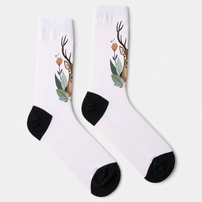 Woodland Harmony – Boho Deer Botanical Illustratio Socks (Right)