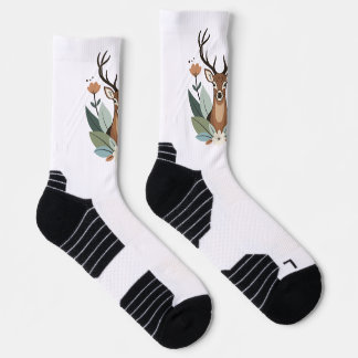 Woodland Harmony – Boho Deer Botanical Illustratio Socks
