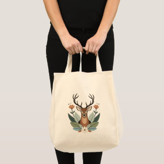 Woodland Harmony – Boho Deer Botanical Illustratio Tote Bag