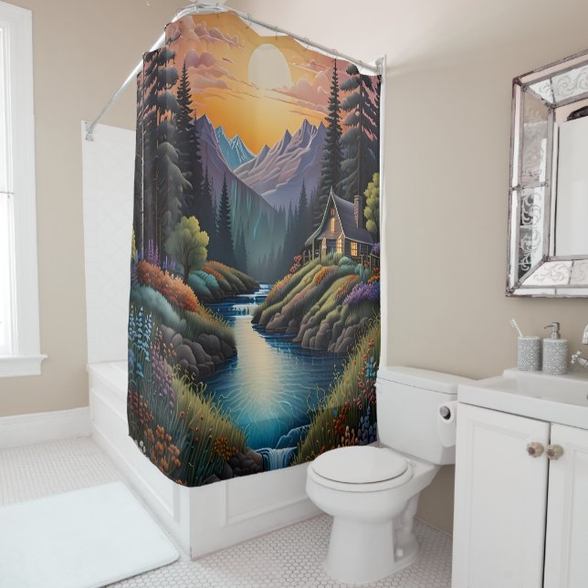 Woodland Haven: A Tranquil Retreat in the woods Shower Curtain (In Situ)