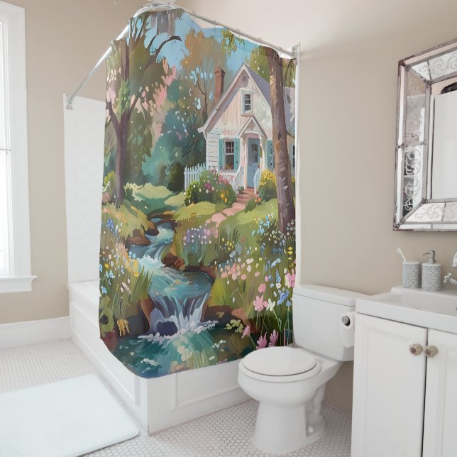 Woodland Haven: A Tranquil Retreat in the woods Shower Curtain (In Situ)