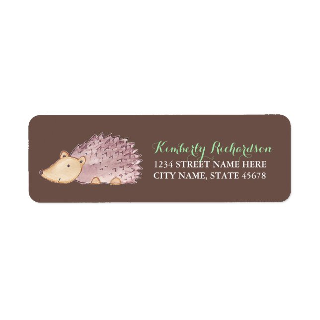 Woodland Hedgehog Address Label / Brown Return Address Label (Front)