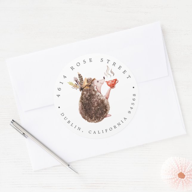 Woodland Hedgehog | Autumn Baby Return Address Classic Round Sticker (Envelope)