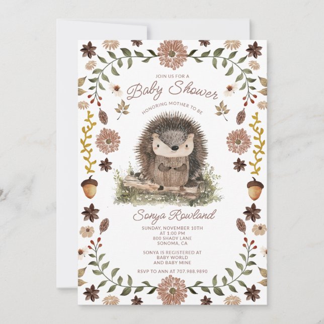 Woodland Hedgehog Baby Shower Invitation (Front)