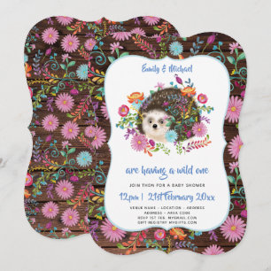 Woodland Hedgehog Baby Shower Invites Rustic Boho