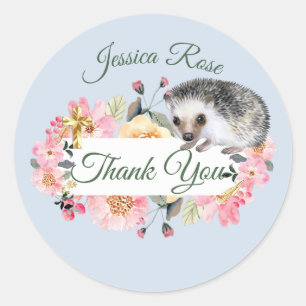 Woodland Hedgehog Boys Christening Baptism Classic Round Sticker