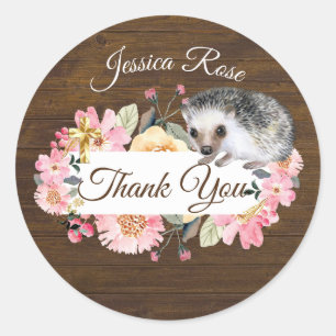 Woodland Hedgehog  Christening Baptism Classic Rou Round Sticker