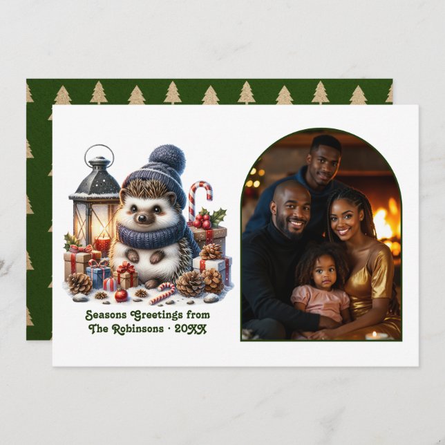 Woodland Hedgehog Cosy Forest Christmas Photo Holiday Card (Front/Back)