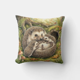 Woodland Hedgehog Family Kids Cushion