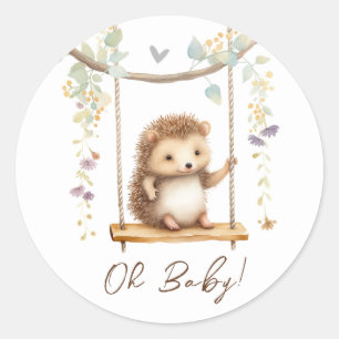 Woodland Hedgehog Floral Oh Baby Shower Classic Round Sticker