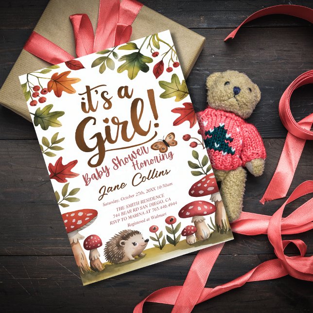 Woodland Hedgehog Mushrooms Girl Baby Shower  Invitation (Creator Uploaded)