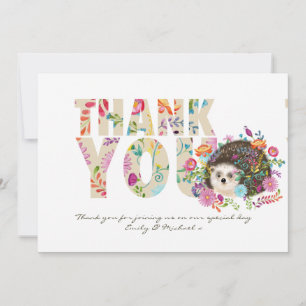 Woodland Hedgehog THANK YOU Folk Flowers Card