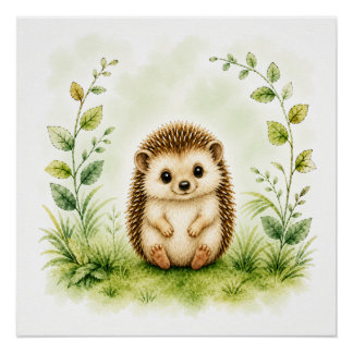 Woodland Hedgehog Wall Art Nature Poster