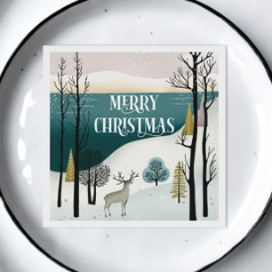 Woodland Holiday   Snowy Christmas Forest Party Napkin