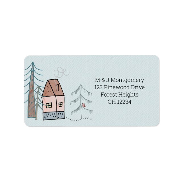 Woodland Home Doodle Drawing Return Address Label (Front)