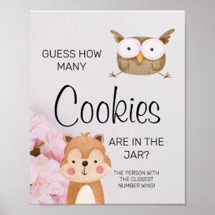 Woodland How Many Cookies Baby Shower Game Sign
