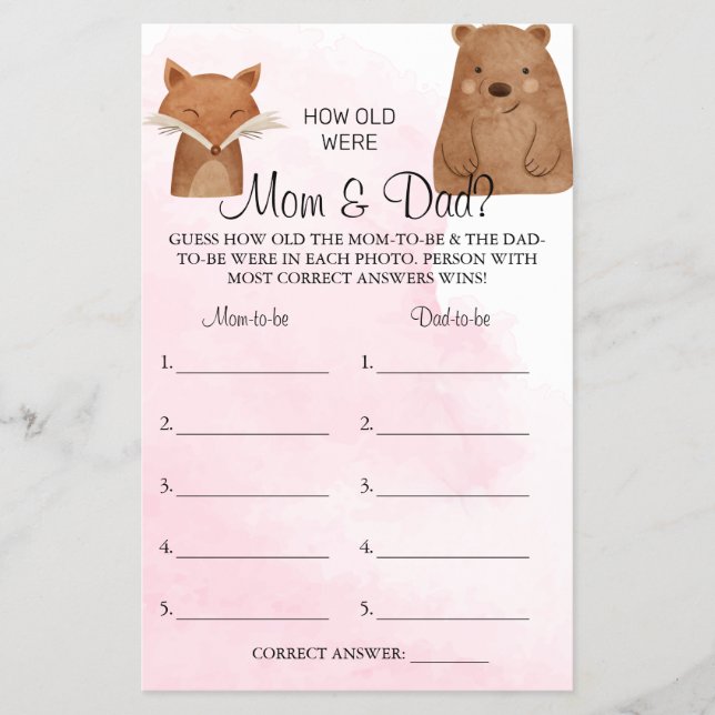 Woodland How old were Mom & Dad shower game card (Front)