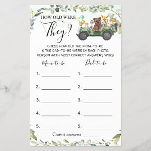 Woodland How Old Were They Baby Shower Game Card