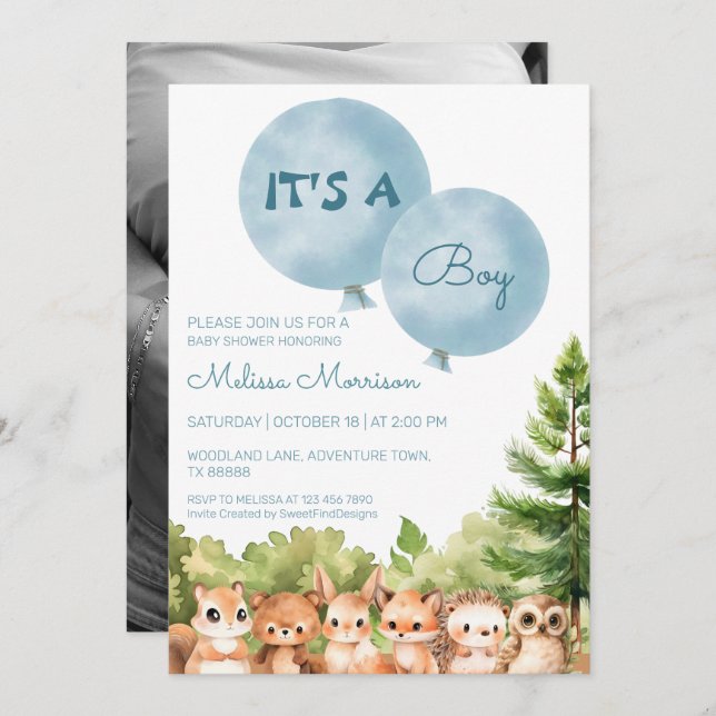 Woodland It's A Boy Baby Shower Invitation (Front/Back)