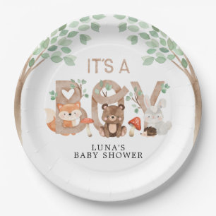 Woodland Its a Boy Baby Shower Paper Plate