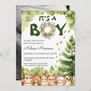 Woodland It's A Boy Rustic Greenery Baby Shower Invitation