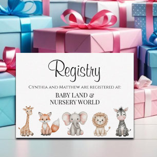 Woodland Jungle Animals Baby Shower Gift Registry Enclosure Card