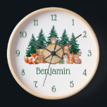 Woodland Kid's Room Cute Forest Animals Watercolor Clock<br><div class="desc">For a kid's room. In the centre, there is a wood log, surrounded by a group of cute forest animals painted in watercolor. To the left of the log, there are a red fox and a brown bear; to the right, a deer, a hedgehog, a squirrel and a rabbit. On...</div>