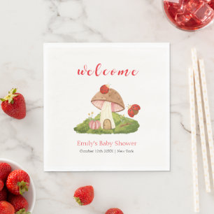 Woodland Ladybug Mushroom Baby Shower Welcome Napkin