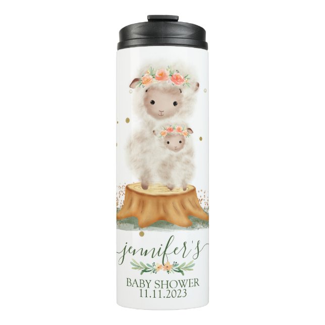 Woodland Lamb Sheep Family Baby Girl Thermal Tumbler (Front)