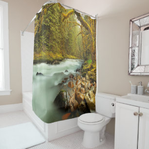 Woodland Landscape with Flowing Stream Shower Curtain