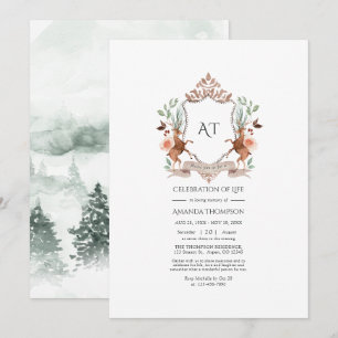 Woodland Laurel Crest Monogram Celebration of Life Invitation