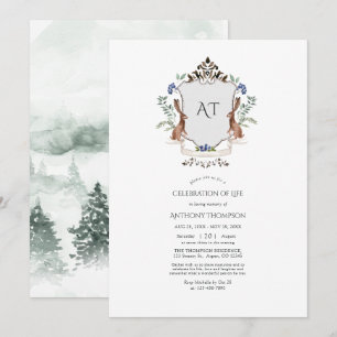 Woodland Laurel Crest Monogram Celebration of Life Invitation