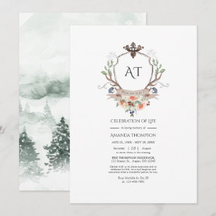 Woodland Laurel Crest Monogram Celebration of Life Invitation