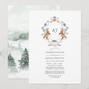 Woodland Laurel Crest Monogram Celebration of Life Invitation