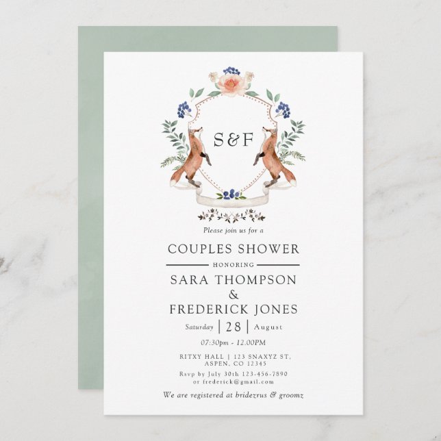 Woodland Laurel Crest Monogram Couples Shower Invi Invitation (Front/Back)