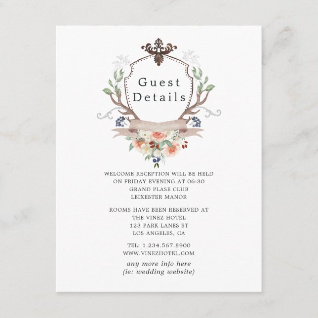 Woodland Laurel Crest Wedding Guest Details Enclosure Card (Front)