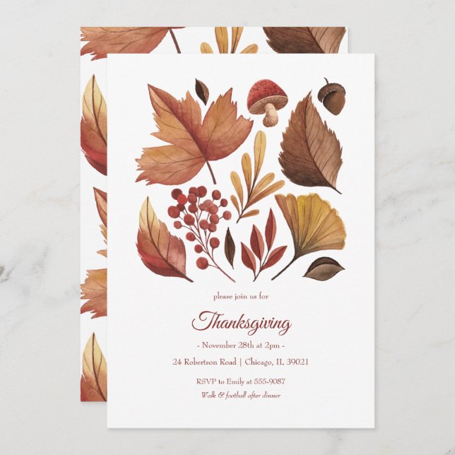 Woodland Leaf Thanksgiving or Friendsgiving Invitation (Front/Back)