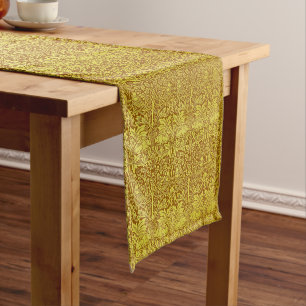 Woodland Leaves Gold Rabbit William Morris Pattern Long Table Runner