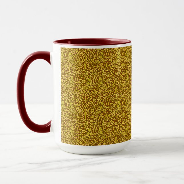 Woodland Leaves Gold Rabbit William Morris Pattern Mug (Left)