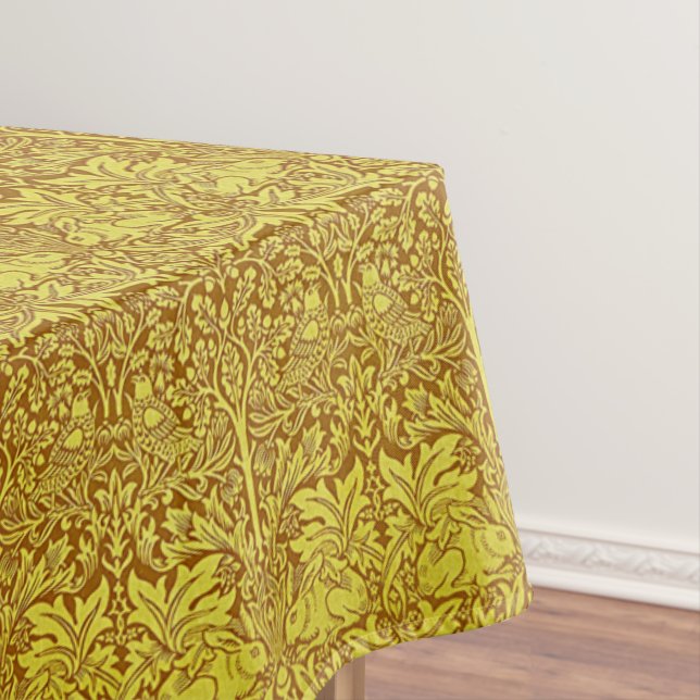 Woodland Leaves Gold Rabbit William Morris Pattern Tablecloth (In Situ)