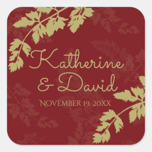 Woodland Leaves Gold Square Sticker