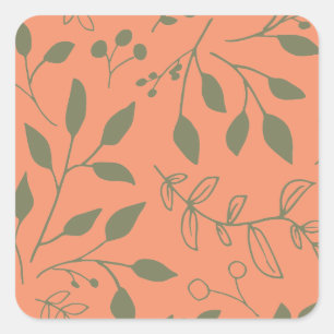 Woodland Leaves Pattern Square Sticker